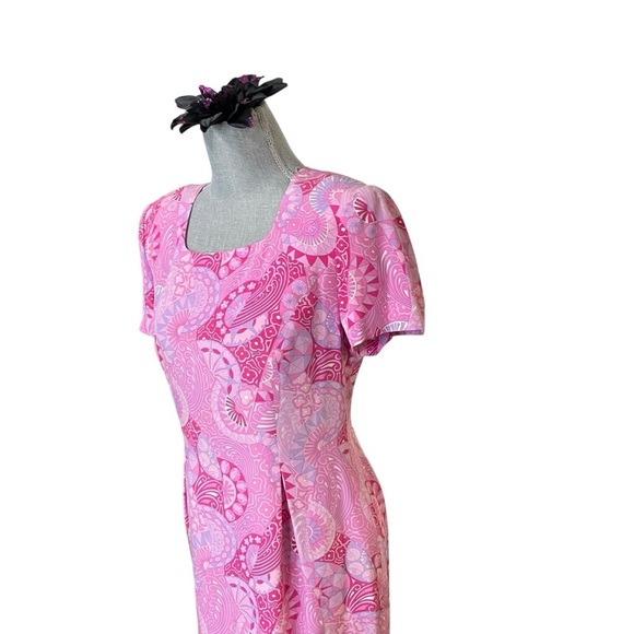 Maggie London VTG. Pink Silk Abstract Paisley Psychedelic Motif Print Dress Sz.6 - Picture 5 of 9
